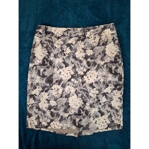 Talbots Women's Size 12 Gray Floral Straight Pencil Skirt Back Zip Lined Slit